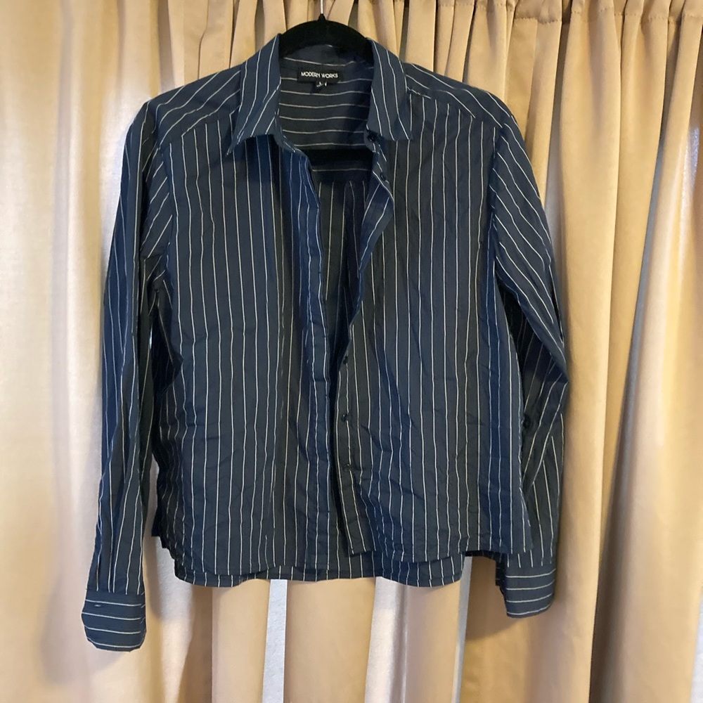 Women’s Cropped Blue Striped Shirt